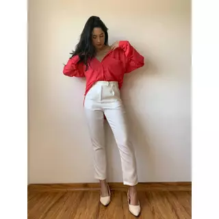 Calça Feminina Slim de Alfaiataria Cinto Fake Off