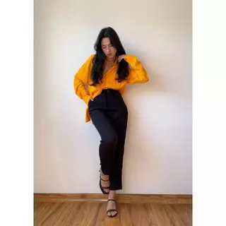 Calça Slim Feminina De Alfaiataria Cinto Fake Preto