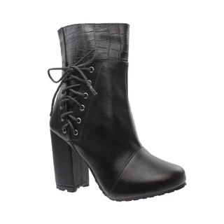 Bota Coturno Feminina Salto Alto Bloco 9 cm Preto para saia e vestido estilo Blogueira Confortável para Festas ER1054