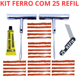 Kit Reparo Pneu Carro Moto Sem Câmara Remendo Ferro Profissional + 25 Reparo Macarrão