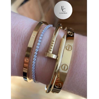 Conjunto Kit Bracelete Pulseira Dourado Prego e Dourado Liso