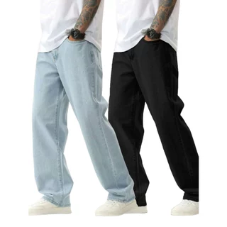 KIT 2 Calça Bag Jeans Claro E Preto Larga Balão Estilo Skatista Carpenter Streetwear Premium Estilosa