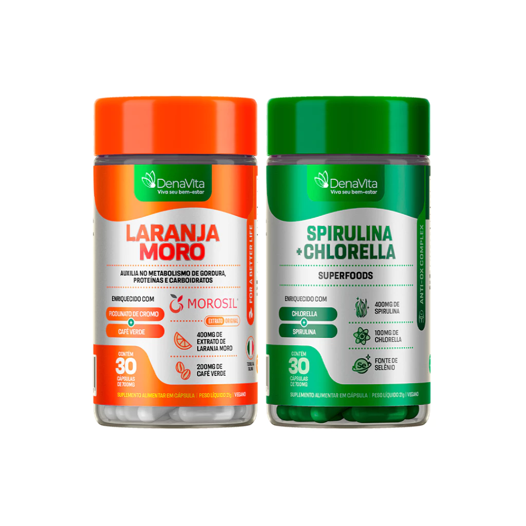 Kit Extrato de Laranja Moro, Café Verde, Picolinato de Cromo 3x1 + Spirulina + Chlorella 2x1 - Denavita
