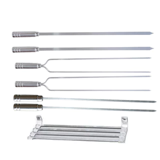 Conjunto de 6 Espetos Com Cabo de Alumínio polido Churrasco Alumínio TODAS AS MEDIDAS + SUPORTE 20CM