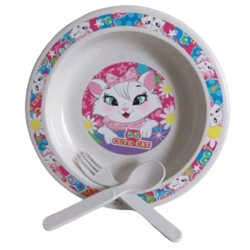 Prato Fundo Infantil com Talheres (Colher+Garfo) Menino e Menina