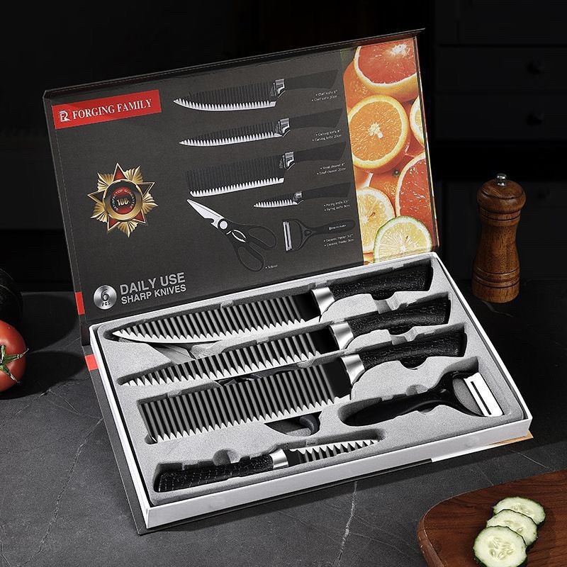 Kit 6 Peças Conjunto de Faca Carne Cutelo Legumes Aço Carbono Descascador Tesoura Profissional QUEBOM