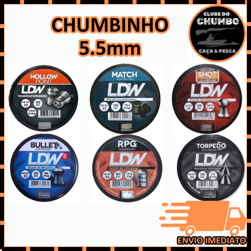 Chumbinho de Pressão 5.5mm LDW (Shot/Torpedo/Match/Hollow Point/Bullet/RPG)