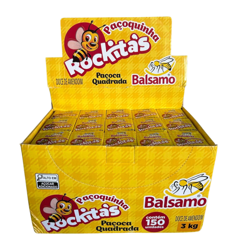 Paçoca Balsamo Rockitas Quadrada 3kg Com 150un 20g Doce De Amendoim