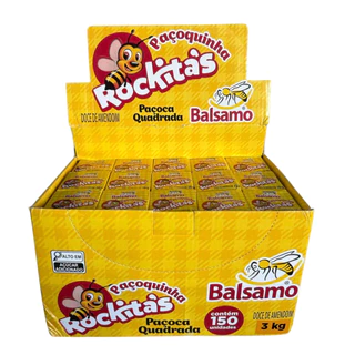 Paçoca Balsamo Rockitas Quadrada 3kg Com 150un 20g Doce De Amendoim
