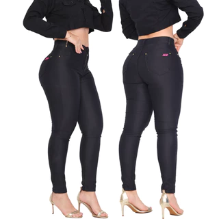 Calça Preta Jeans Feminino Cintura Alta Com Elastano