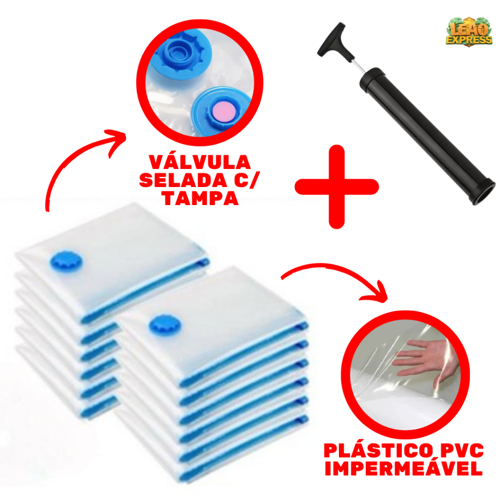 Kit 10x Saco a Vacuo Organização de Roupas p/ Viagem + Bomba de Sucção