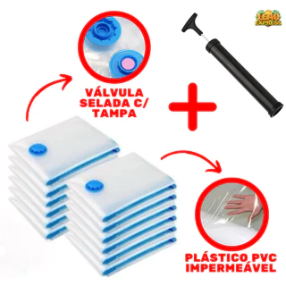 Kit 10x Saco a Vacuo Organização de Roupas p/ Viagem + Bomba de Sucção