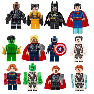 Lego Vingadores Marvel Hulk, thor, capitão, viuva negra, nick fury, wolverine, batman, Superman