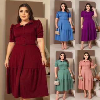 Vestido Godê Midi Rodado Manga Princesa Moda Evangélica