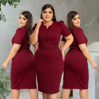 Vestido Feminino Mídi Tubinho Justo Tecido Jacar com Elastano Modelagem Exclusiva Valoriza o Corpo