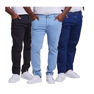 Kit Com 3 Calças PLUS SIZE Jeans Masculina - Tamanho Grande do 50 ao 56