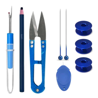 Kit Costura Bobina Alumínio Tesoura de arremate metal Passador de linha Giz lápis mágico Desmanchador de costura Alfinete costura