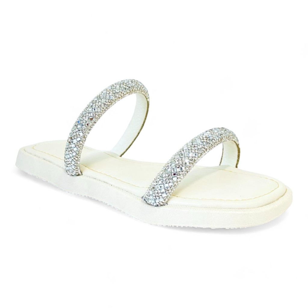 Sandália Feminina Slide Preta Branca Nude Bronze Confortável Papete Flat  Strass Pedras Menina Mulher | Shopee Brasil