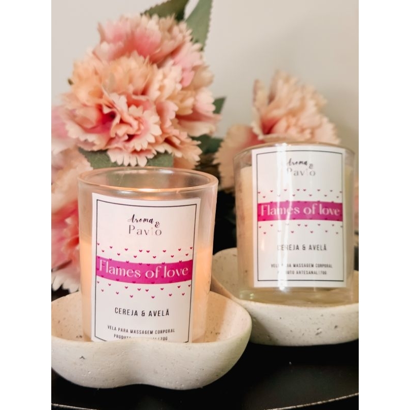 Vela artesanal para massagem - Flames of love - Cereja & Avelã 70g