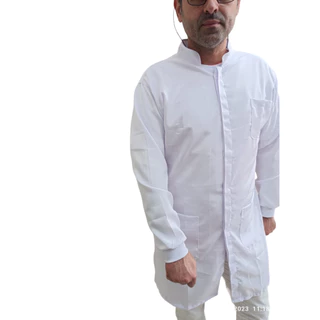 Avental Branco Médico Dentista Gabardine | Jaleco Manga Longa com Punho E Gola Padre