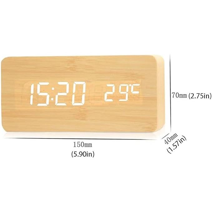 Relógio Despertador digital de mesa LED estilo madeira retangular quadrado tipo 3