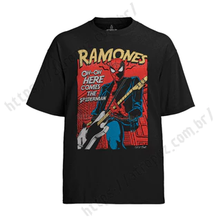 Camiseta Algodão Unissex Graphic tee Ramones Spider Man