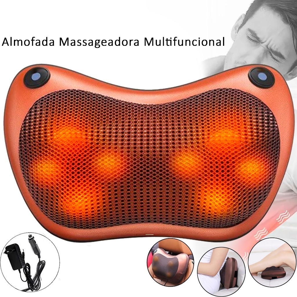 Almofada Massageadora Bivolt Casa e Carro Para Pescoço Lombar e Coluna Cervical