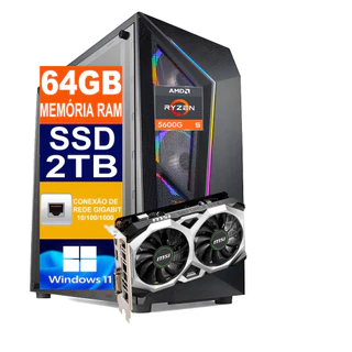 PC Gamer Ryzen 5 5600g / Ssd 2TB / 64GB Memória DDR4 / Placa de Vídeo GTX 1650 4GB / Fonte 500W / Windows 11