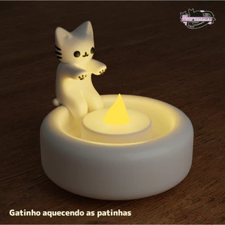 Gatinho aquecendo as patinhas com vela LED inclusa | Suporte para Vela LED | Impressão em Resina 3D