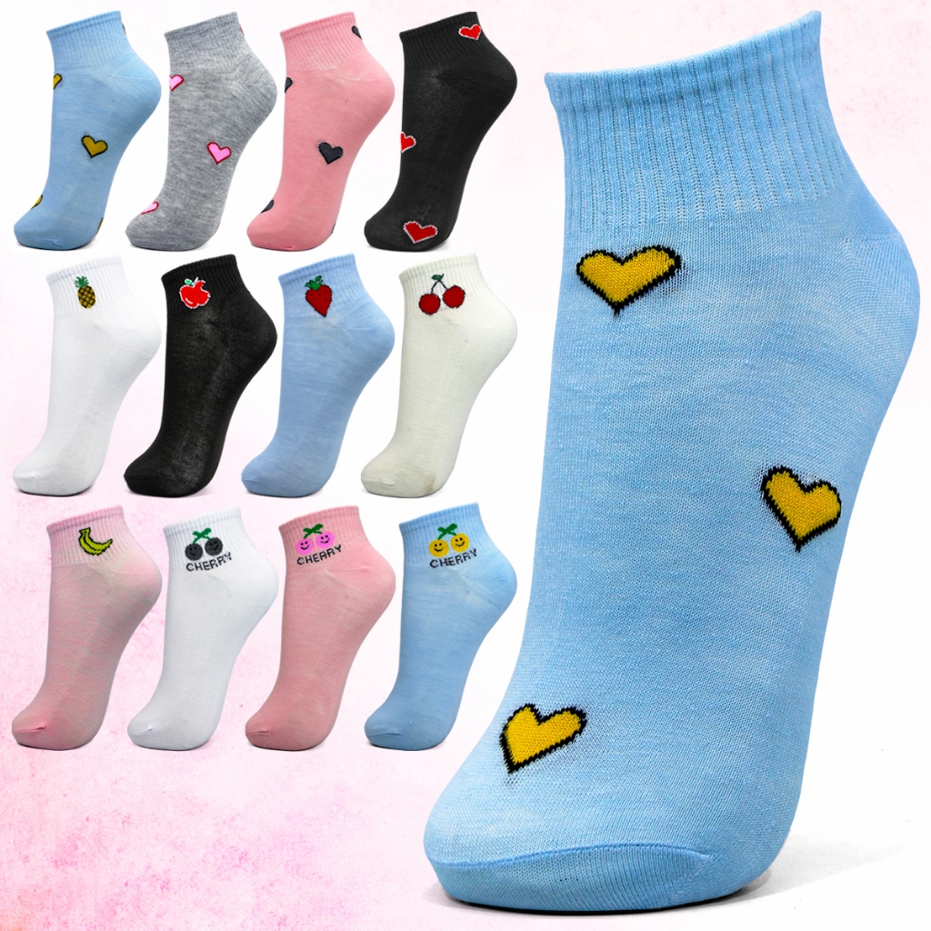 12 Pares De Meias Femininas Estilosas Com Estampa Variadas