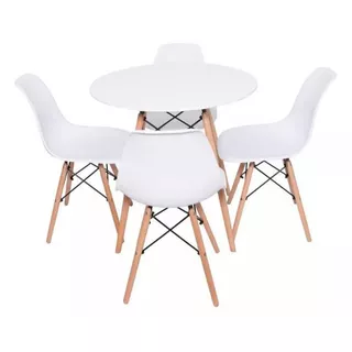 Kit Mesa Redonda Eiffel 70cm Preta/Branca + 4 Cadeiras Eiffel