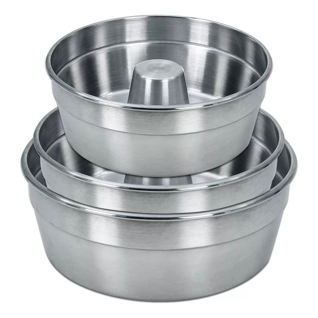 Kit 3 Formas Grandes C/ Tubo 18-20-22 Bolo Pudim Redonda