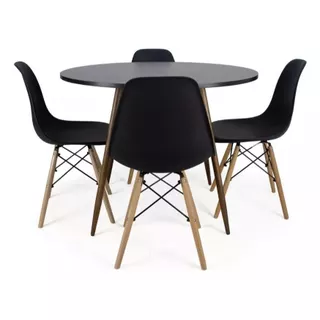 Kit Mesa Redonda Eiffel 70cm + 4 Cadeiras Eiffel Preta/Branca