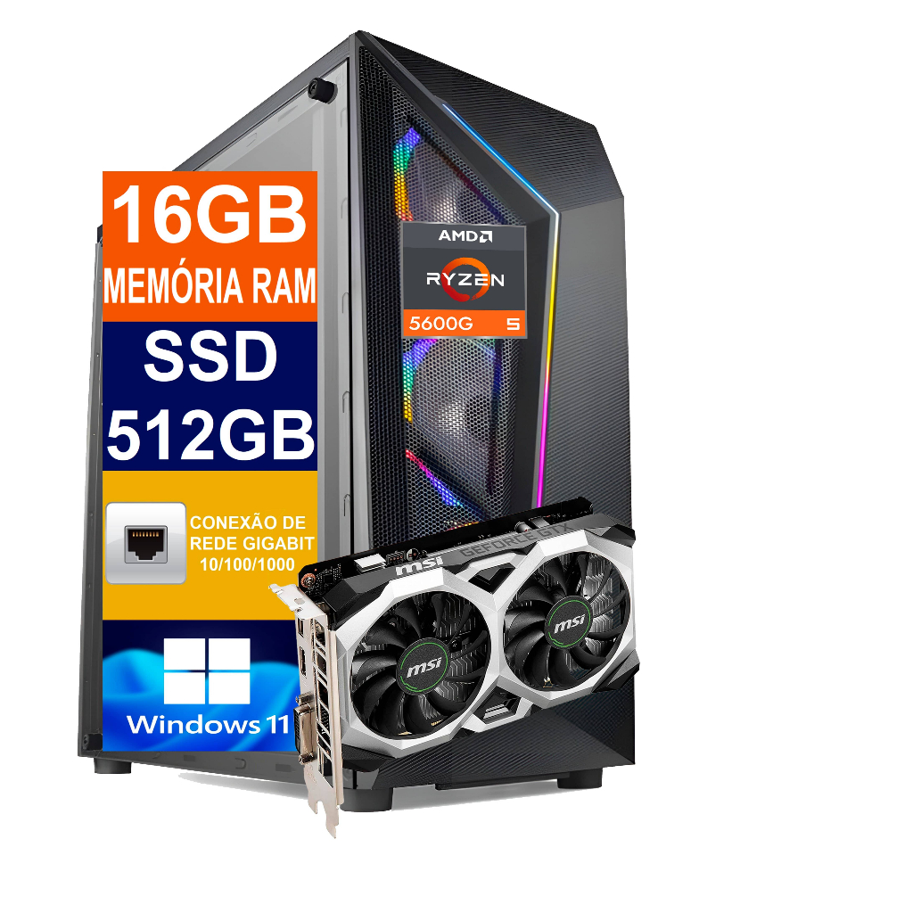新品 爆速ゲーミングPC Ryzen5 RX6600 SSD512GB メモリ16G Win10 1005 PC Gamer Cpu Ryzen 5 5600g / Ssd 512GB / 16GB Memória Ram DDR4