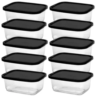 Kit 10 Potes Marmita Fitness 500 ml Para Freezer e Microondas Transparentes BPA Free Organizador de Alimentos, com tampas coloridas.