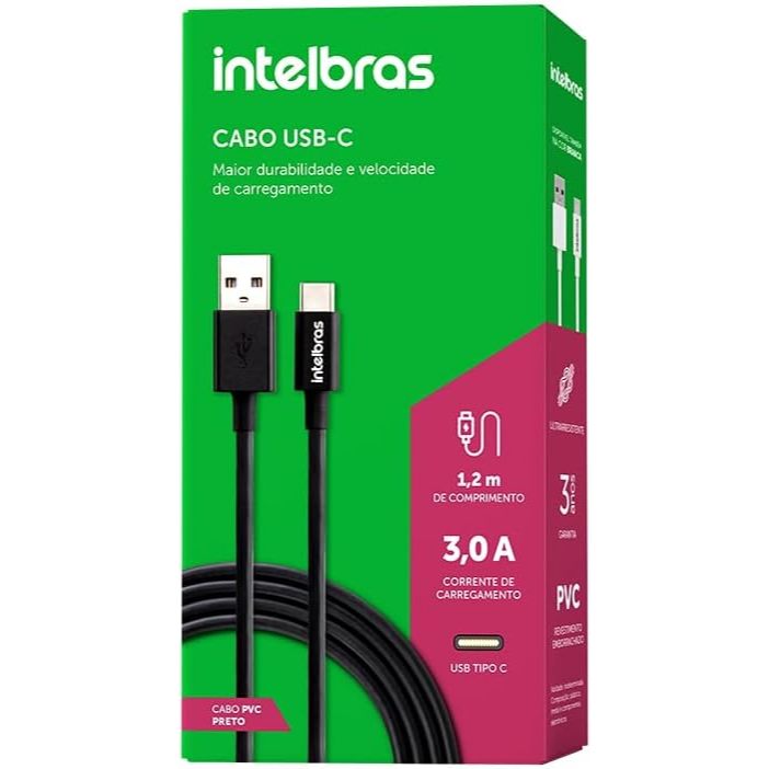 Cabo Carregador USB - TIPO C 1,2m PVC Preto Intelbras 3,0A