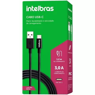 Cabo Carregador USB - TIPO C 1,2m PVC Preto Intelbras 3,0A