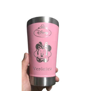 Copo Térmico 473ml Com Tampa e Abridor Minnie+Nome Gravado Á Laser
