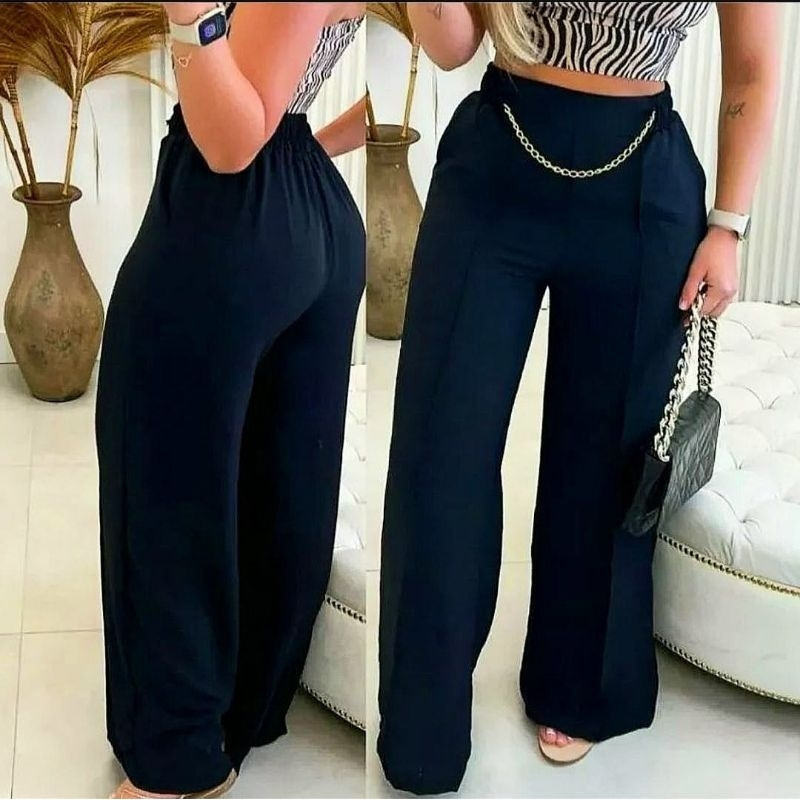 Calça Pantalona Feminina Cintura Alta Wide Leg Duna