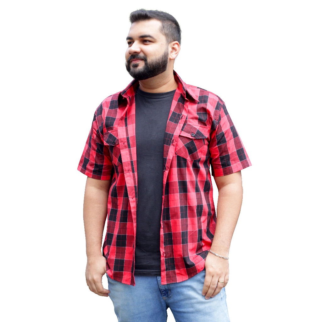 Camisa Xadrez Adulto Masculina Manga Curta Cowboy Com Bolso