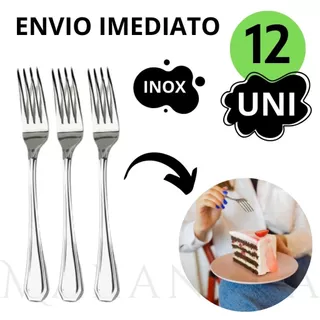 Kit 12 Peças Garfo Para Sobremesa Doces e Bolos de Aço Inox Cafeteria Restaurante Buffet Bar Hotel Hotelaria Pousada Original