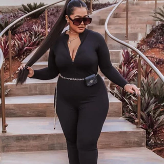 Macacão Virginia Plus Size Manga Longa Frio Balada Modelador