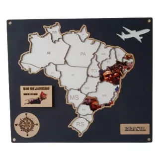 Quadro Mapa Do Brasil Para Colar As Fotos de Viagem MDF