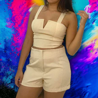 Conjunto Short e Cropped Alfaiataria Feminino