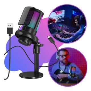 Microfone Condensador Profissional Gamer Podcast Cardioide Rgb