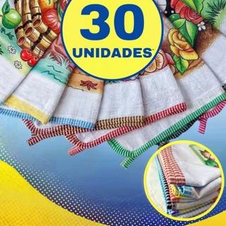 kit 30 Pano de prato Grande estampado com viés para cozinha
