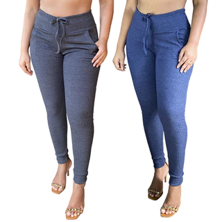 kit 2 calças feminina algodão com elastano calça skinny cintura alta
