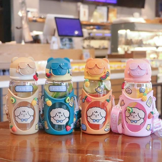 Copo de Água Garrafa 600ml Infantil Garrafinha Squeeze Brinquedo Portátil Com Desenho Multicolorido Creche Escola