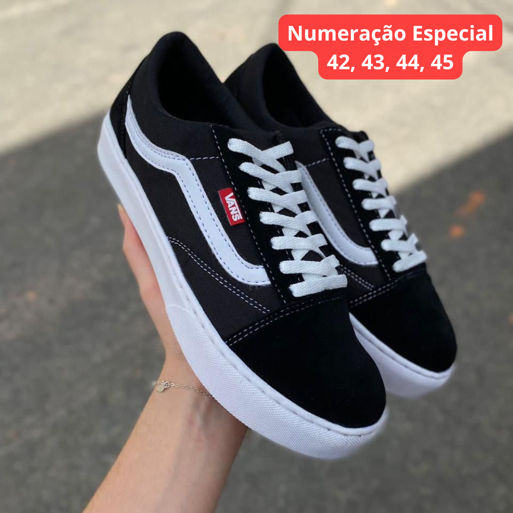 Tênis Casual Masculino Feminino Old Skool Modinha Unissex Numeração Especial 42 43 44 45 46 Confortável Super Promoção Grande Leve