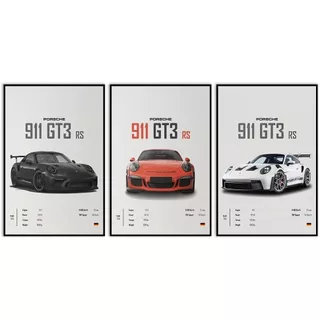 Quadro decorativo porche carrera gt3 rs esportiva 3 peças sala quarto cozinha e escritório decoração 3 peças sala quarto cozinha e escritorio decoraçao